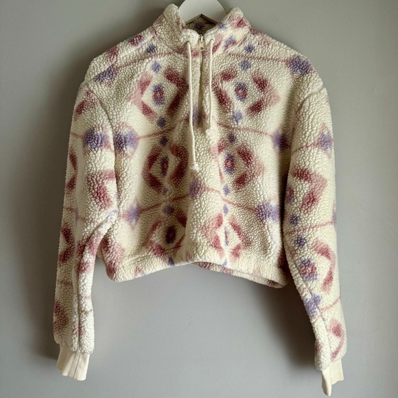 PacSun Aztec Cropped Sherpa Pullover 1/4 Zip Cozy Sweater Size Medium - Picture 1 of 6
